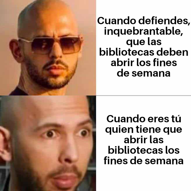 davidk007's tweet photo. Por las estudiantes madrugadoras, por la chiquillada que necesita leer cada día, por quien se pasa después de la compra, por el aperitivo, por la democracia universal... Hoy abrimos las #bibliotecas públicas, sí
(Un #memebibliotecario/ #bibliomeme de la serie #WeekendLibrarian) https://t.co/704Y1xs7rL