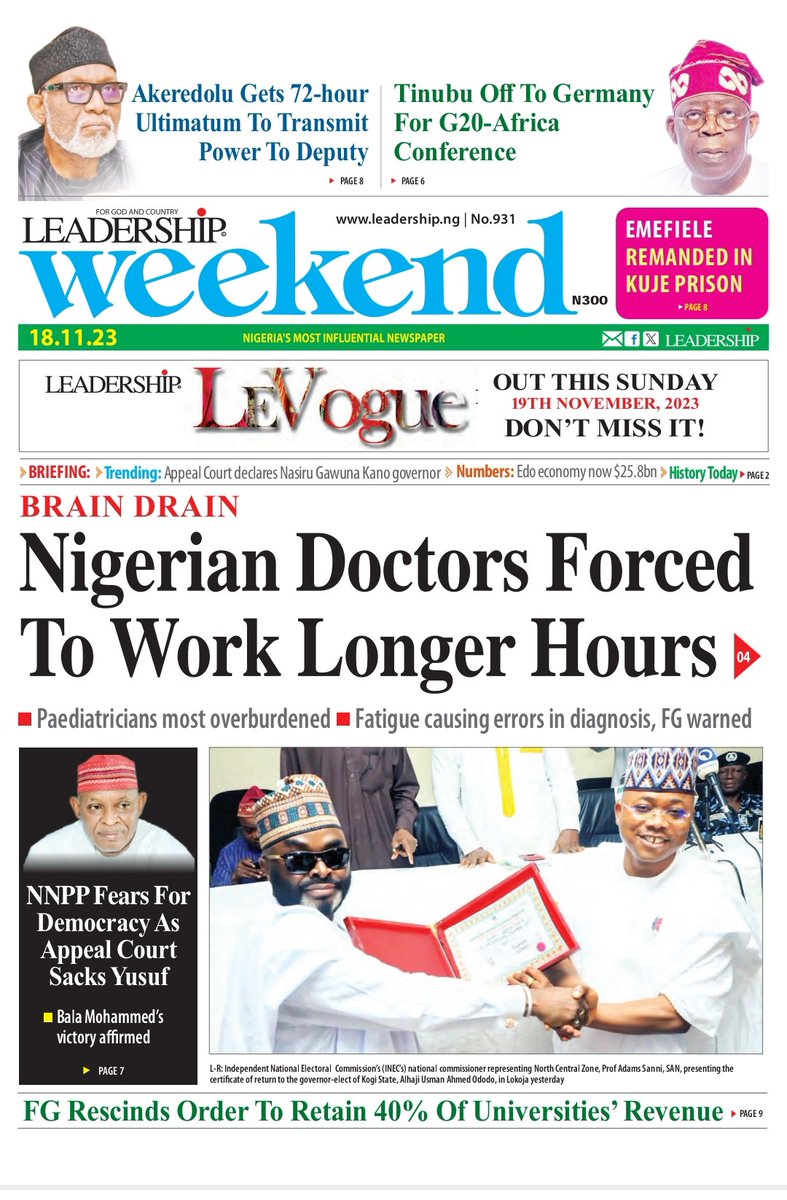 tolaogunnubi's tweet photo. #Headlines #Frontpage #Nigerians #Newspapers #AccessBank #SeunKuti #BlessingCEO #Kano #AsAMuslim #OluJacobs #Hijab #Buhari #Chioma #Kwankwaso https://t.co/P7EN3HpBDN