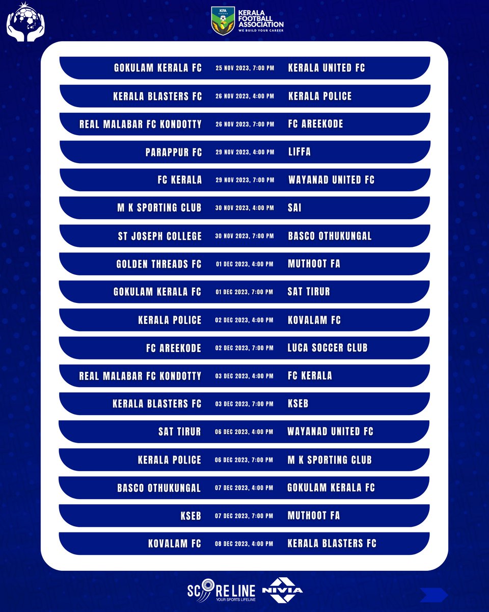90ndstoppage's tweet photo. 🚨 | OFFICIAL ✅ : Kerala Football Association unveil the fixtures for the Kerala Premier League 2023/24 season, 16 teams to play with league lasting from 25th Nov-31st Dec at the Kottappadi Football Stadium, Malappuram🏆 #IndianFootball https://t.co/mFmKtZaYm2
