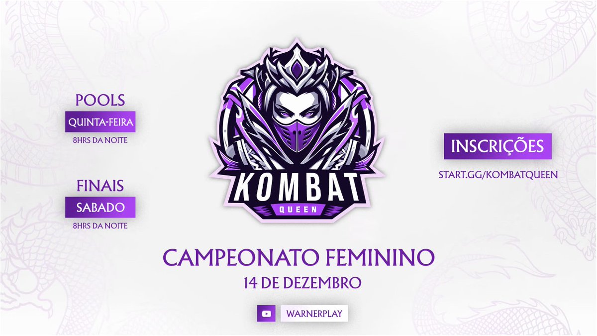 kombatklub's tweet photo. È a vez delas!

Estão abertas as inscrições para o Kombat Queen! O Campeonato feminino que pode levar uma rainha as finais do Final Kombat!

Dia 14 e 16 de dezembro, ao vivo no YouTube do @WarnerPlayBR 

Inscreva-se em:
https://t.co/JnUO7Wvxt1

@_CarolTheQueen  @flavoroflife https://t.co/zxbMmcV7UT