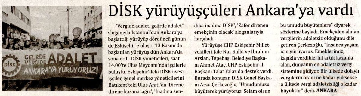 "DİSK yürüyüşçüleri Ankara'ya vardı" <a href="/yeniyasamgazete/">Yeni Yaşam Gazetesi</a> 
#GelirdeVergideAdalet