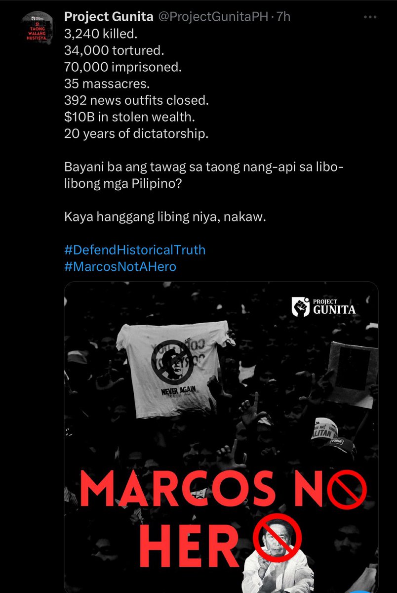 #DefendHistoricalTruth 
#MarcosMagnanakaw 
#MarcosNotAHero 
#NeverForget