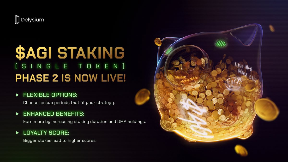 The_Delysium's tweet photo. $AGI Staking (Single Token) Phase 2 is Now Live!

Looking to stake $AGI without being locked in for 6-12 months? Phase 2 introduces more flexible staking options that suit your needs.

🔹 Available staking durations range from 1 to 12 months. 
🔹 Longer staking periods mean more daily rewards. 
🔹 Hold more DMAs to boost your earnings. 
🔹 Earn more Loyalty Score for even more rewards.

Feeling ready to stake? Get started here: https://t.co/didEYZNKke