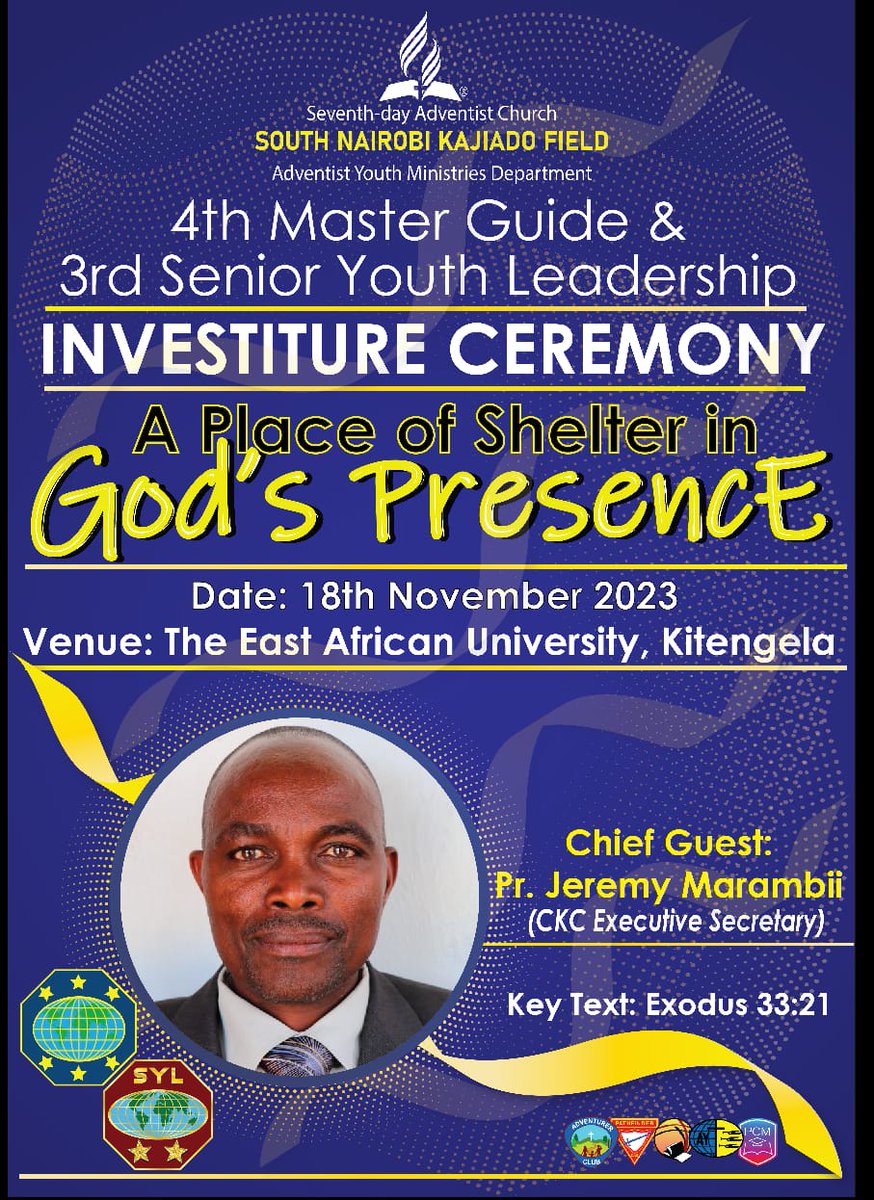 Welcome to this Investiture Ceremony 18/11/2023 ... Congratulations to the Investees ... We're proud of the Journey you've made over a Year in the Course Study and Practical Involvement in the Local Churches. God Bless. Regards, SNKF Youth Ministries Department #HappySabbath