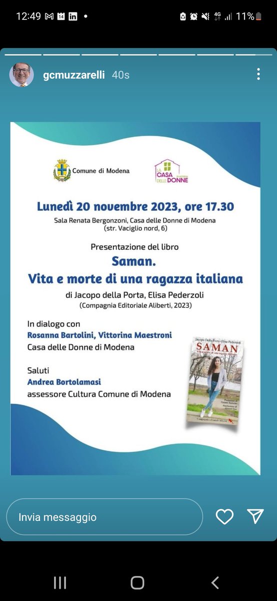 elpe7's tweet photo. Lunedì 20 novembre io e @jacopodellaport siamo a #Modena a presentare il nostro libro su #Saman 
Grazie al Comune di Modena e alla Casa delle Donne di Modena per accoglierci https://t.co/bQXUjPS9Si