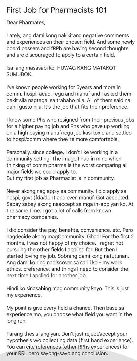 An open letter to all newly PhLE passers and fRPhs

We may not land on a perfect job the first time, at least we discover little by little what we're looking for in a Job to be so-called perfect.

What works for them, may or may not work for you and VV.
Kaya try lang nang try 💪