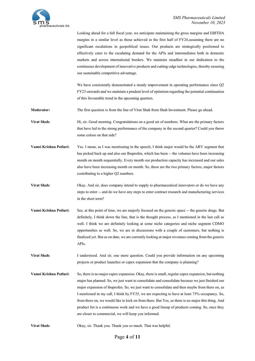 VPickr's tweet image. #SMSPHARMA #EarningsTranscript | Sms Pharmaceuticals
21.5% above 200DMA | -15.6% below 52W High | Stock in Consolidation🚧 About Transcript
nsearchives.nseindia.com/corporate/SMSP…