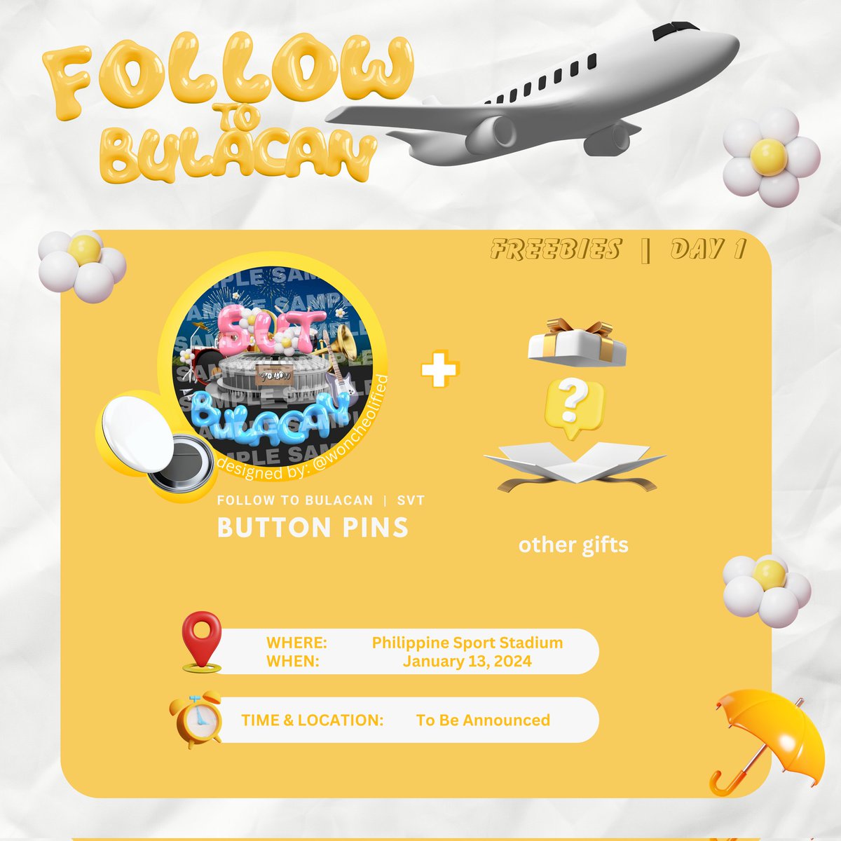 Trixieai1's tweet photo. Hello Carats! I'll be giving away freebies on SVT Follow to Bulacan (Day 1 only), at Philippine Sport Stadium. 

🍒MBF, like and rt to spread 
🍒Limited quantity
🍒1:1 ratio
🍒open for trade^^

~• button pins, designed by: @woncheolified 
SEE YOU ALL CARATS! https://t.co/sSpfWQlL4F