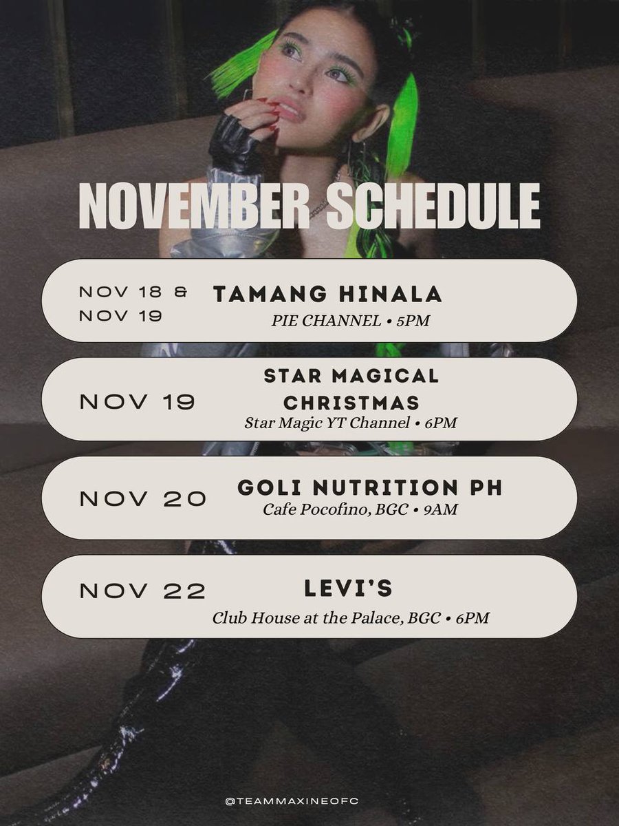 BERRIES! 🍓

It’s a never-ending thank you for your love and support that you have shown to our Maxine Trinidad during her activities these past few weeks! 

Here are the latest November updates that we’re going to look forward!

#MaxineTrinidad | <a href="/maxinetrinidad_/">Max</a>