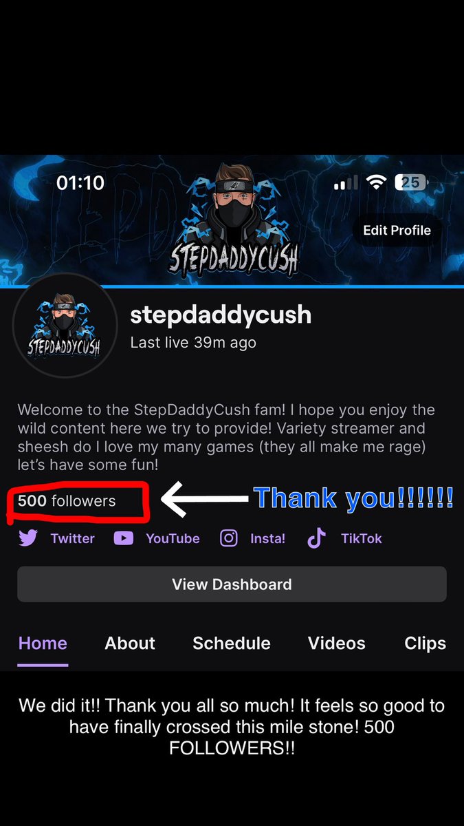 HUGE MILE STONE! 500 followers! It feels so good to have crossed this mile stone! #TwitchAffilate #twitch #smalltimestreamer #varietystreamer