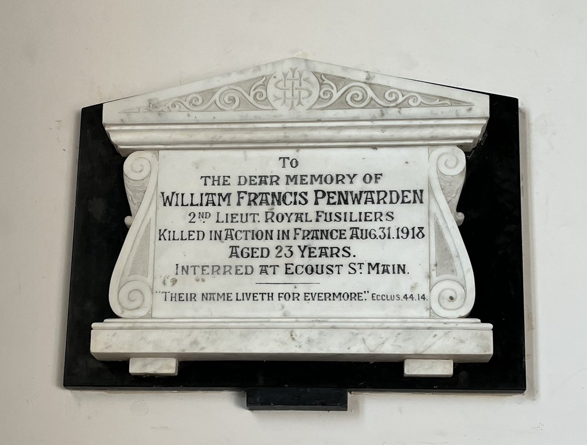 War memorial plaque. All Saints Church, Longhope, Gloucestershire. Commemorating 2nd Lieutenant William Francis Penwarden of the Royal Fusiliers. KIA in France, 31st August 1918. #LestWeForget
