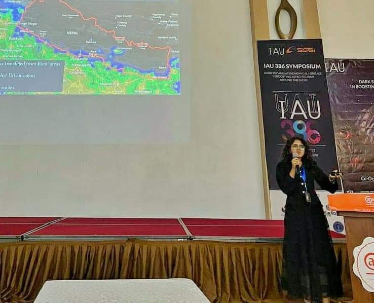 PAS_Office's tweet photo. Our Vice President, Angel Bashyal, delivered a talk to an audience of over 200 participants from six different continents at the IAU386 symposium in Addis Ababa, Ethiopia. The talk focused on the socio-economic context of Nepal in relation to dark sky 🔭 🪐 opportunities. #iau386 https://t.co/XEdPgqXJfa