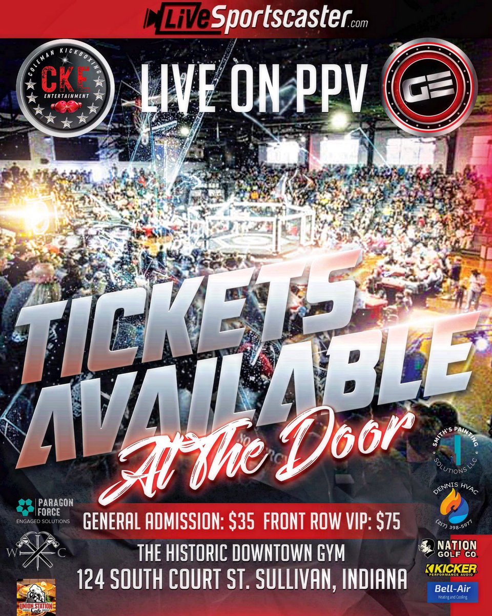 Showtime43CC's tweet image. Going to be a fun night in Sullivan, Indiana! Get your tickets at the door or tune into Livesportscaster.com to watch all the action! 

#MMA #LocalMMA #Kickboxing #LocalKickboxing #LockedAndLoaded #Havoc #Indiana
