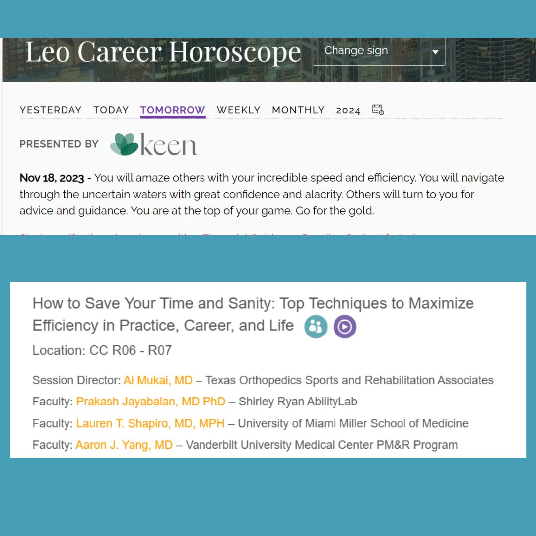 My horoscope is predicting I will 'amaze others' with my 'incredible efficiency' today - perfect timing for this great panel this afternoon. How to Save Your Time and Sanity: Top Techniques to Maximize Efficiency in Practice, Career, and Life #AAPMR23