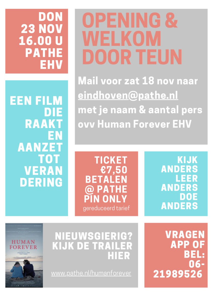 We moeten anders omgaan met mensen met dementie. Dat is de oproep van Teun. Laten we daar in Eindhoven mee beginnen. Daarom organiseren Nancy en ik op do 23 nov 16 uur een filmmiddag voor  zorgverleners, sociaal werkers, onderwijs, politiek, overheid en bewoners. Kom je ook?