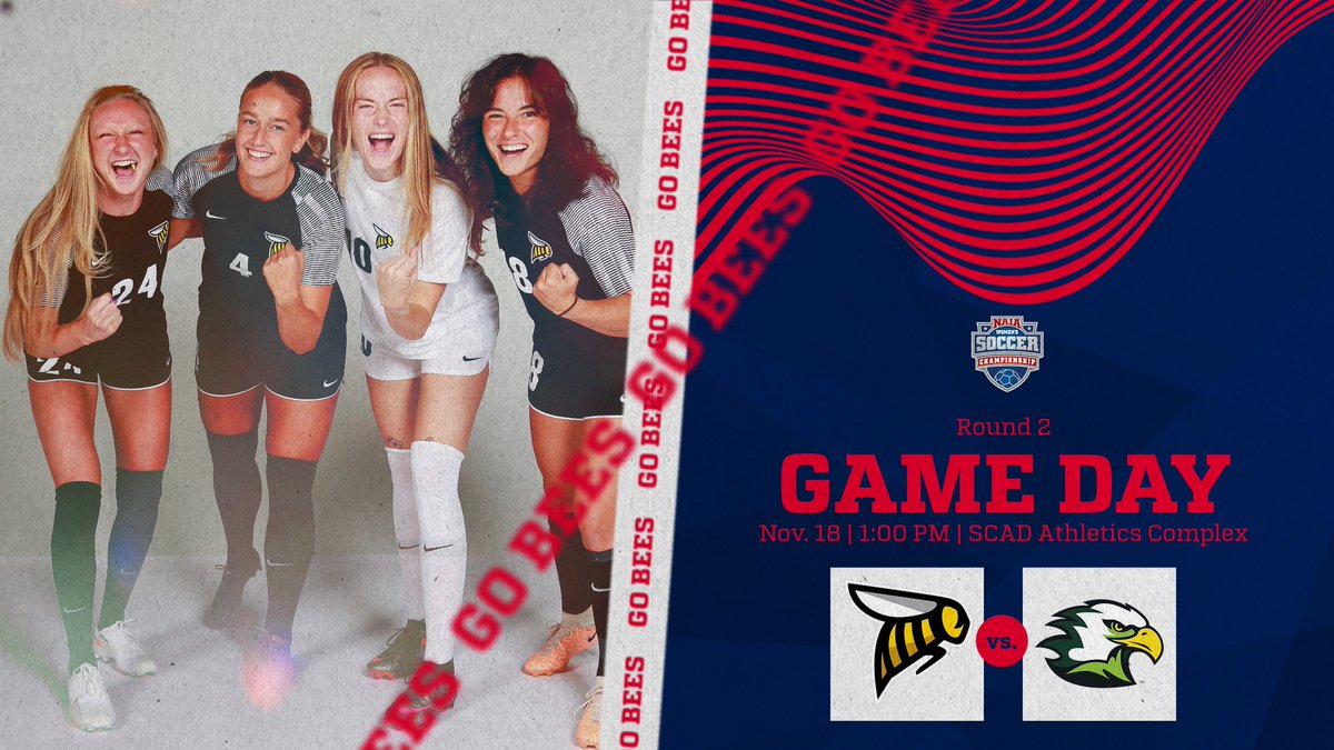 It's GAME DAY!! No. 6 @scadwsoccer hosts No. RV Life University in the NAIA National Championship Second Round TODAY at the SCAD Athletics Complex!! Come out and support the Bees!!

#feelthesting #gobees #scadsoccer #naiawsoccer #battlefortheredbanner #scad