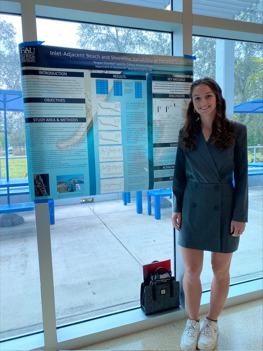 Flooding couldn't stop this event! 
Congrats to @fauscience #geosciences and CSL undergraduate researcher, Teagan Duenkel for presenting her research on 'inlet-adjacent beach and shoreline variability at decadal scales' at the 13th annual Broward Student Research Symposium.