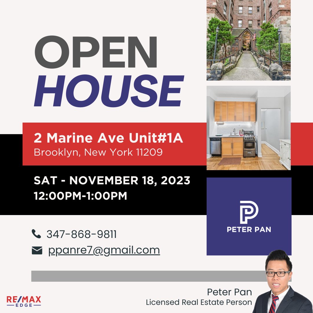 Join us this Saturday from 12-1PM for an exclusive Open House at 2 Marine Ave Unit#1A, Brooklyn! Don't miss the chance to explore this stunning property in the heart of New York - your future home awaits! 🏡✨ #OpenHouse #BrooklynLiving #DreamHome