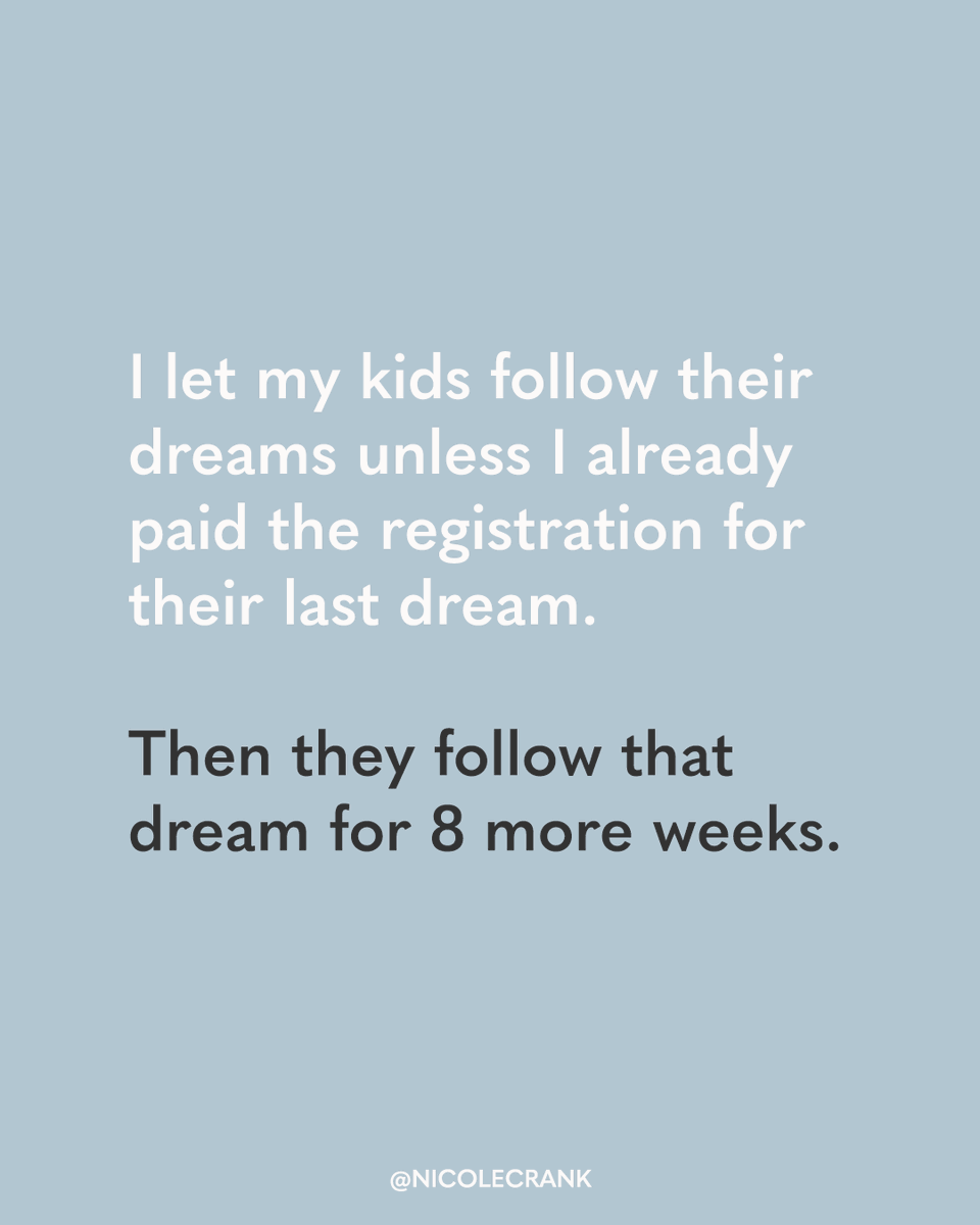 NicoleCrank's tweet photo. 🤣 🤣 🤣 Can anyone else relate to this? What were some of the short-lived 'dreams' your kids have had?
#laugh #fun #funny #saturdayfun #nicolecrank #higod #goalgetters #iwillthrive https://t.co/H4SeJ8xNYM