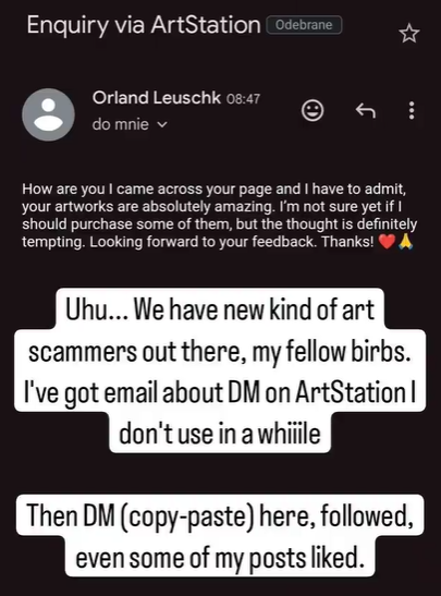 annanuna_arts's tweet photo. Update on #artscammers
I just got DM on AS (I don't use in months) and on insta. But this time I got a follow and even some of my post liked!!!
Account with bougth followers, what you can see in views and reactions. Pretends to support artists. Another NFTscam
Be careful ;-; https://t.co/l9MshATkW2