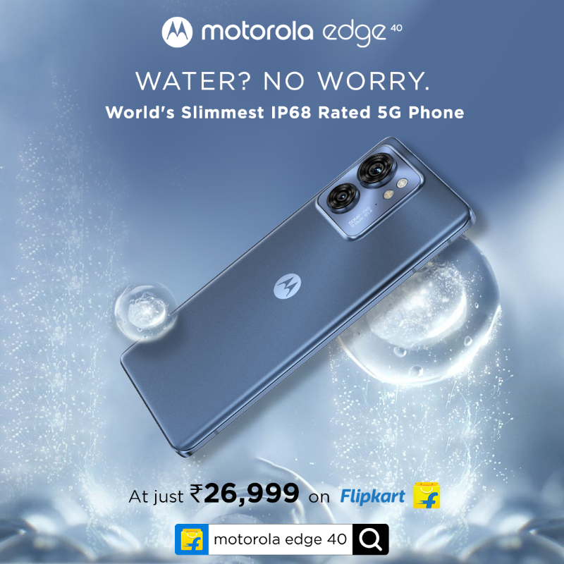 motorolaindia's tweet photo. Take the #MotorolaEdge40 on your thrilling adventures without worrying about its durability. It can weather dust, dirt, &amp; sand. Plus, a water resistance ability means it can survive a dunk for up to 30 minutes*. Buy now for ₹26,999 on @flipkart