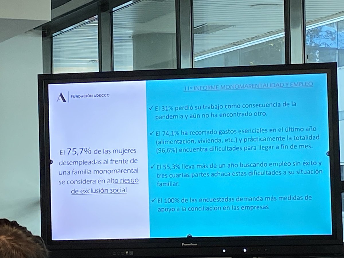 Brillante y escalofriante intervención de Cristina Perez, presentando el informe Monoparentalidad y empleo” de Fundacion Adecco “no atender a este modelo es una negligencia”, “es un modelo de familia, no una circunstancia”, “es una cuestión de género”