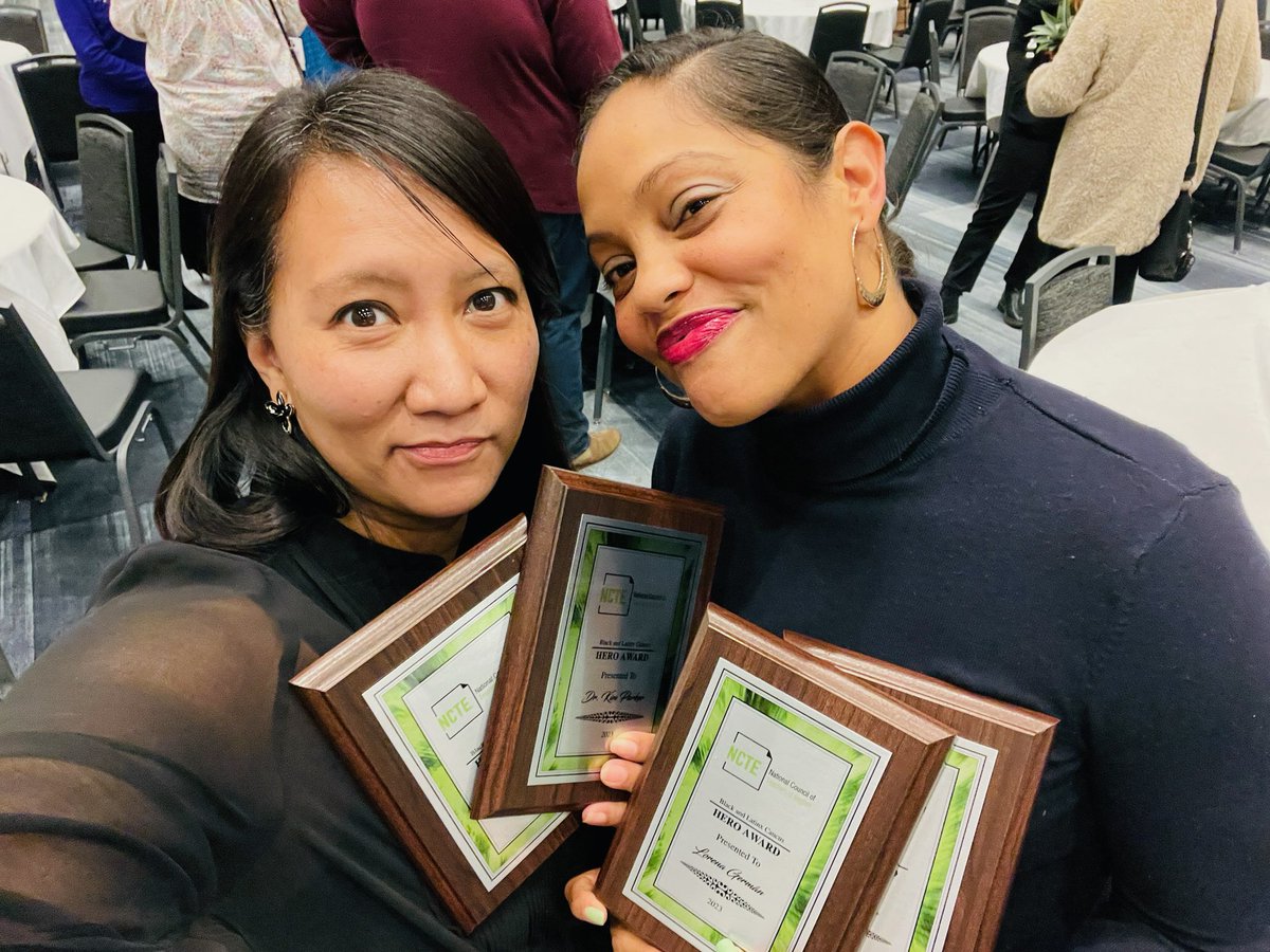 #DisruptTexts received the Hero Award last night at #NCTE23. <a href="/triciaebarvia/">Find me at @triciaebarvia on all the other apps</a> and I accepted it on behalf of the crew. 

#DisruptTexts is not just the 4 of us. It is all of you who continue to disrupt the narrative that our lives don’t matter in ELA. 💕