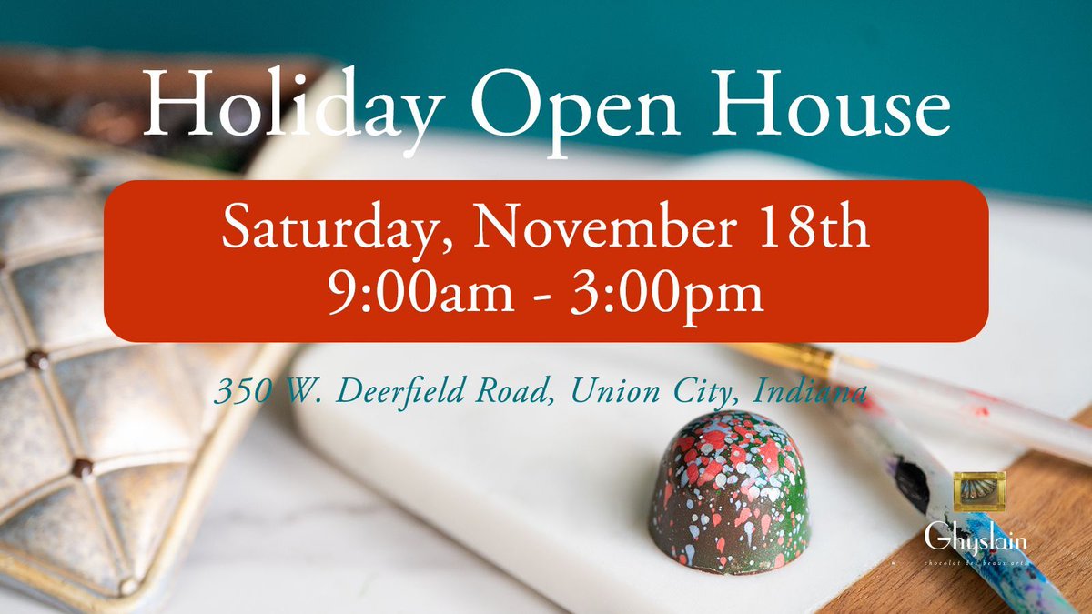 GhyslainGourmet's tweet photo. Join us Today at our annual Holiday Open House at the Ghyslain Boutique in Union City, Indiana. Our doors will be open from 9am to 3pm. We hope to see you here! https://t.co/vFjvm1u6pM