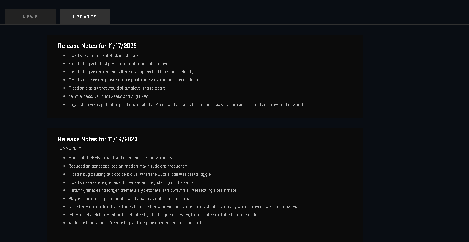 Counter-Strike 2 Release Notes for November 16, 2023