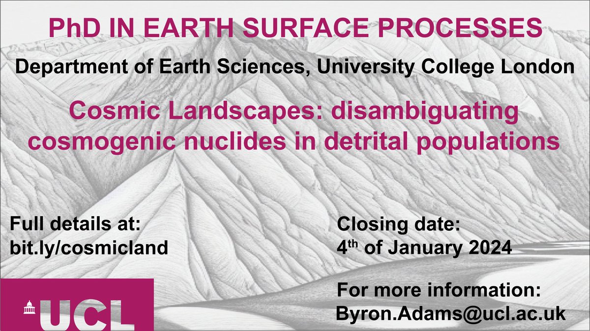 Byron A Adams (@transient_earth) on Twitter photo 🚨Fully funded PhD position🚨Come work with me and
<a href="/apatite4life/">Matthew Fox</a> to unlock secrets of cosmogenic nuclides within river sand. Fieldwork in Hawai'i and Sierra Nevada (US). Labwork <a href="/ES_UCL/">EarthSciences UCL</a> London Geochronology Centre and @SUERCNobleGas. Details @ bit.ly/cosmicland 🚨Fully funded PhD position🚨Come work with me and
<a href="/apatite4life/">Matthew Fox</a> to unlock secrets of cosmogenic nuclides within river sand. Fieldwork in Hawai'i and Sierra Nevada (US). Labwork <a href="/ES_UCL/">EarthSciences UCL</a> London Geochronology Centre and @SUERCNobleGas. Details @ bit.ly/cosmicland