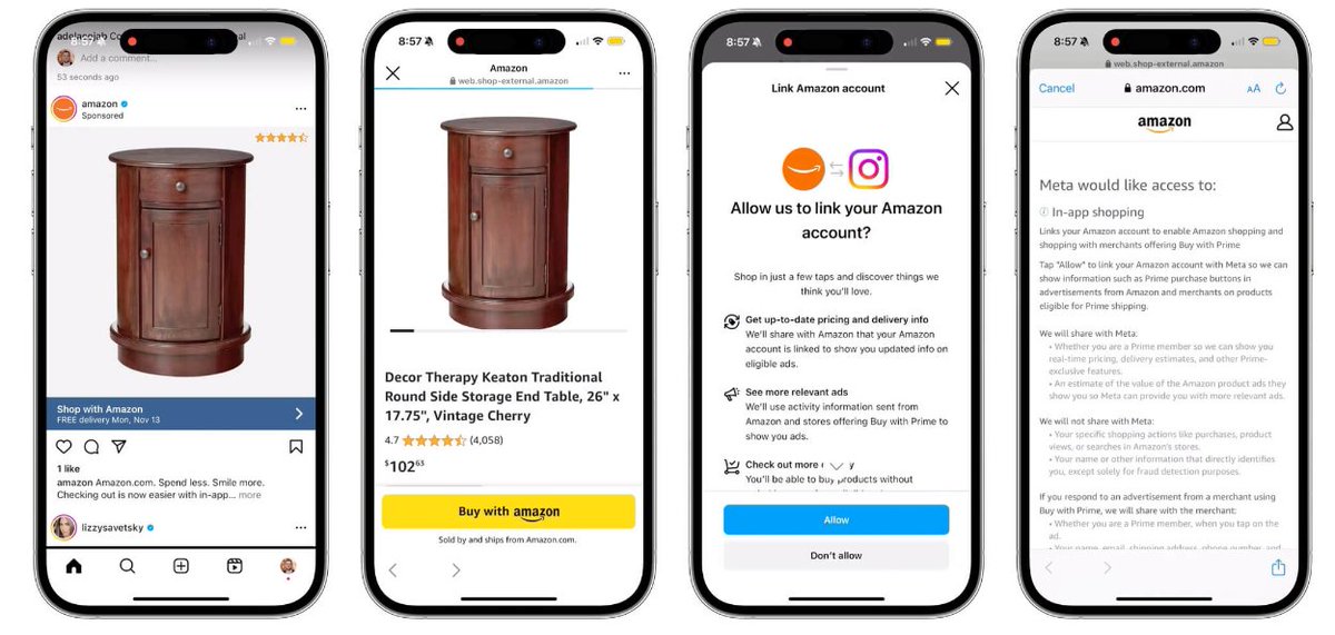 Amazon_Sellrz's tweet image. 🚀 Exciting News in Social Commerce! 🛍️ Amazon and Meta have teamed up to transform the way we shop on Facebook and Instagram. 

🌐 Now, when you click on an Amazon ad, experience a streamlined checkout right on the platform with a "Buy with Amazon" button. 

🛒 Opt-in for…