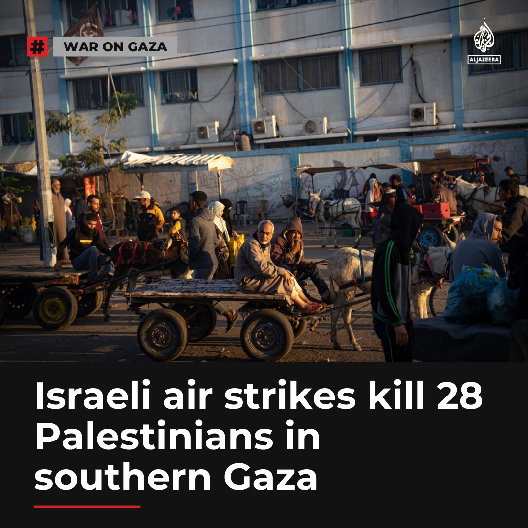 AJEnglish's tweet photo. At least 28 Palestinians have been killed in Israeli air strikes on two residential areas of Khan Younis in southern Gaza https://t.co/2qS8r4ac7n https://t.co/u4SOLSuAuT