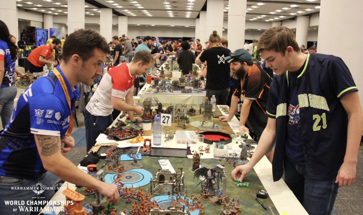 #WCW

5th round results 
Spyros loses his fifth game against Keegan Graves and his Skavens.
0-0-5

Thibault wins his against Dean Lymath and his Slaves to Darkness.
4-0-1

Thibault places 9th. He misses the top 8 bracket after checking 2 tie breakers in his pool.