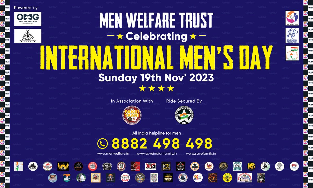MenWelfare's tweet photo. On #InternationalMensDay let's come together for the cause of men. Men's mental health, rising male suicides,  prostate cancer are issues that needs serious attention. 
We're doing an awareness bike ride supported by @onlymengrooming @BharatBeardClub &amp; 40 biking clubs.
Join us ! https://t.co/WM8kHqdP99