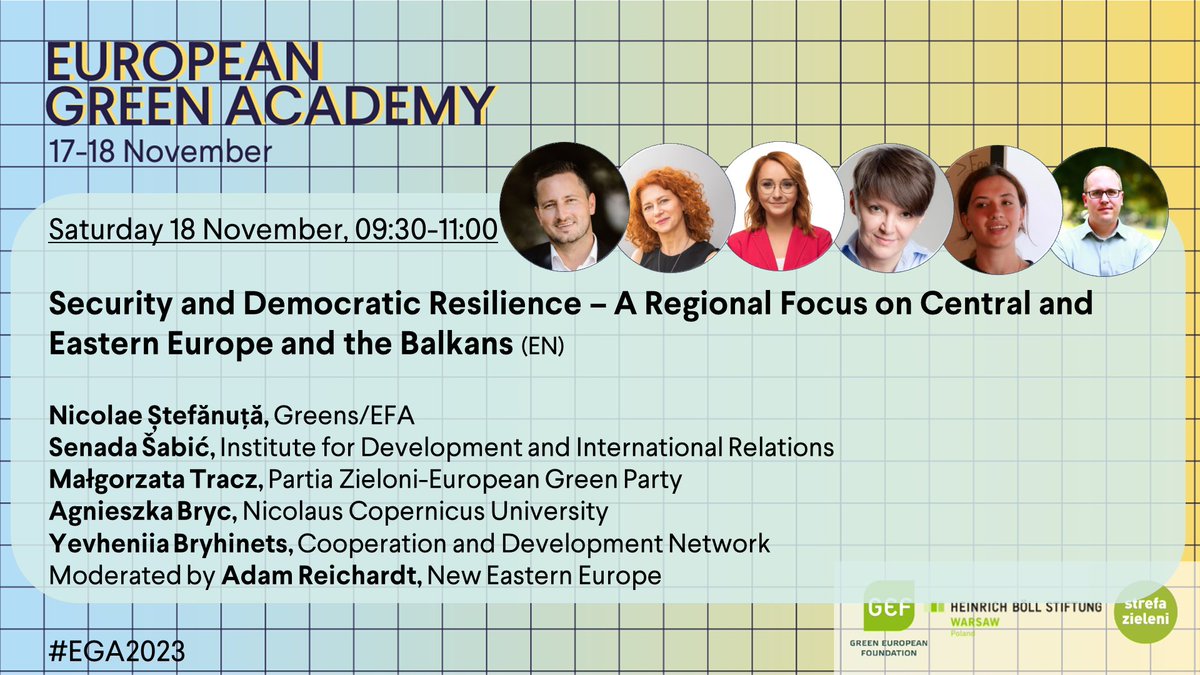 🎓🍀After a warmup, today we open with a Plenary session on Security and Democratic Resilience in Central & Eastern Europe and the Balkans! With: @nicustefanuta @SeloSabic @GoTracz @AgnieszkaBryc #YevheniiaBryhinets @areichardt 🔴Join live here: youtube.com/watch?v=irwSrY… #EGA2023