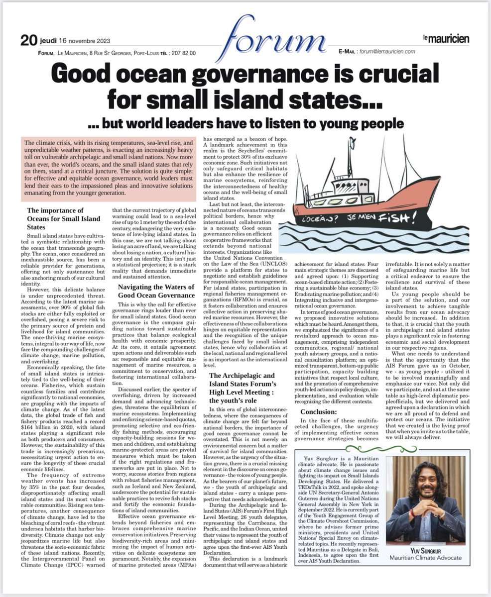 My opinion piece on #oceangovernance #youthinvolvement and @aisforum ahead of @COP28_UAE 

#climatechange #cop28 #ocean #youth