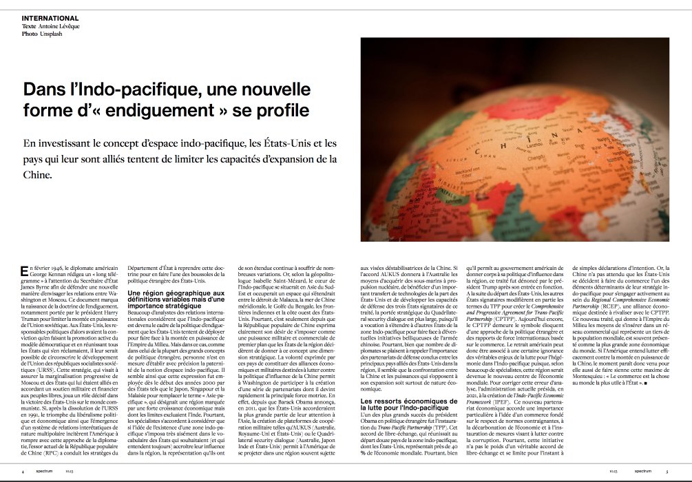 _A_Leveque's tweet photo. 📰 Mon article sur la politique d'endiguement de la Chine menée par les États-Unis dans l'Indo-pacifique.

À lire dans Spectrum. https://t.co/Jz8TnSIGUr
