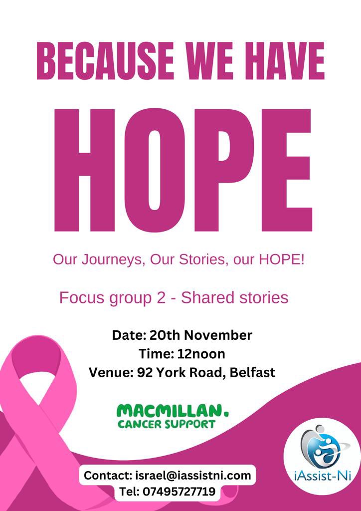 The second focus group on Cancer Awareness will focus on the Journeys, Experiences and Hope of cancer warriors! 
#becausewehavehope