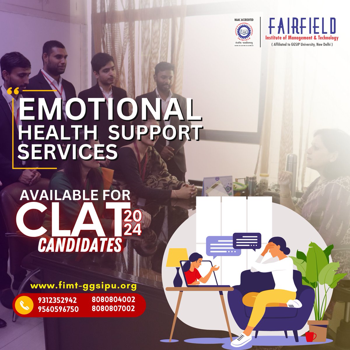 FIMTDELHI's tweet photo. ๐ Stressed about #CLAT2024 prep? We've got your back! ๐ค Explore our FREE Online Emotional Health Support Services for registered candidates. ๐ Call now and conquer CLAT 2024 with confidence! ๐
https://t.co/6kyr5akrIa
#FIMTSchoolOfLaw #CLATPrep #EmotionalSupport https://t.co/rgt3kmrjmv
