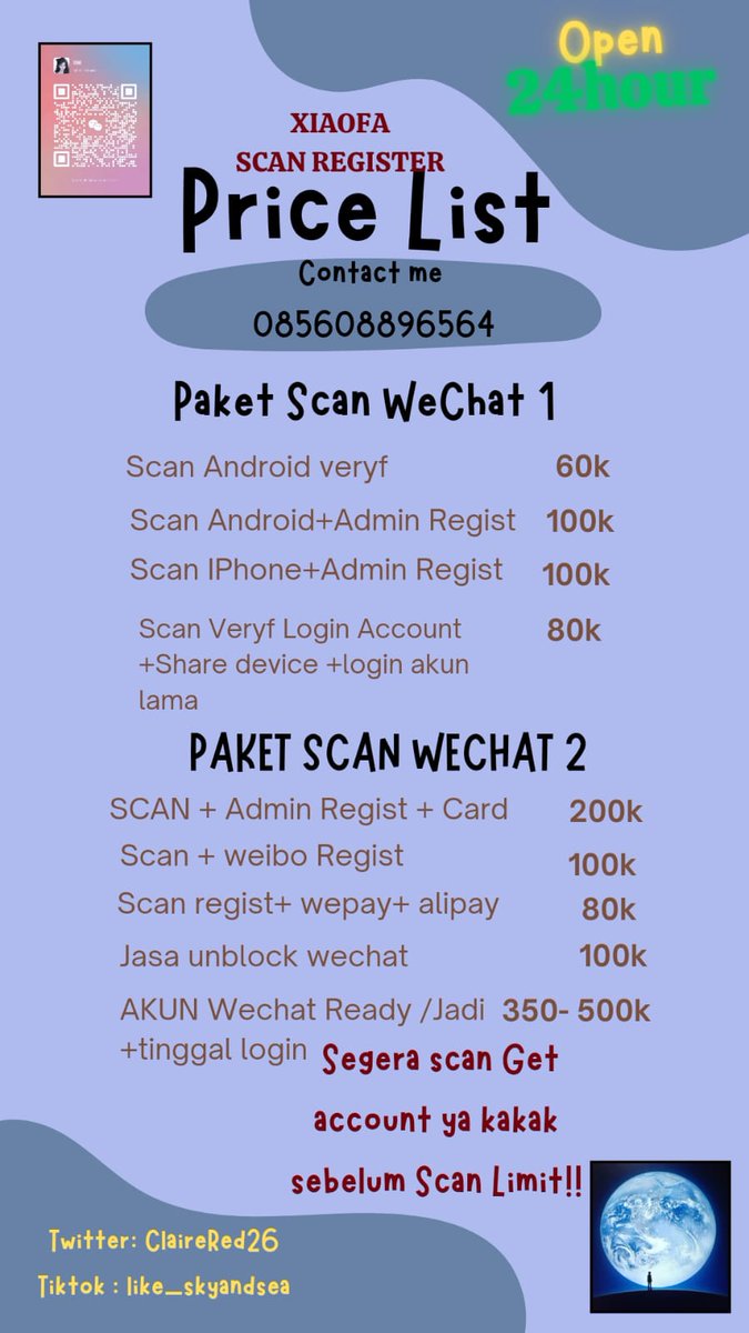 Xingstarshop's tweet photo. SCAN WECHAT OPEN YA KAKAK LANGSUNG KE WA SYAJA BIAR FAST RESPON🇨🇳🇲🇨🌻🫶🏻👸🏻#SCANWECHAT #scanwechat #registrasiwechat https://t.co/rU9YhVZclg