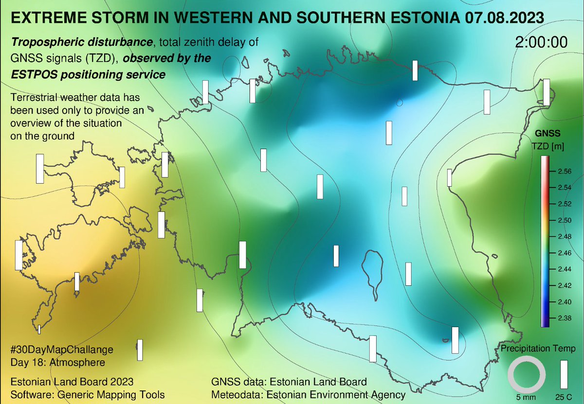 #30DayMapChallenge Day 18 category: Atmosphere Atmospheric modelling plays an important role in precise GNSS positioning, but it can also be applied to weather forecasting and climate change monitoring as a supporting dataset.