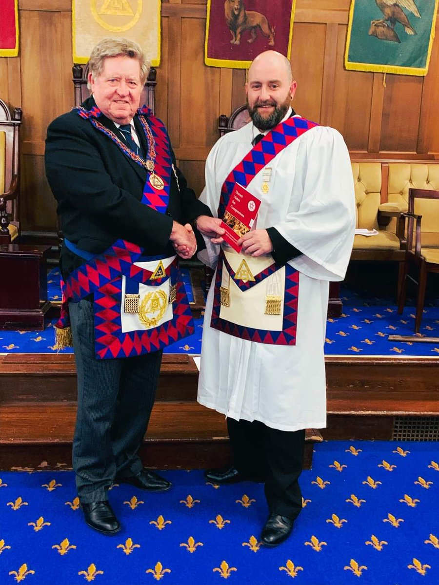 The Chapter of St Cuthberga No. 622 met at Wimborne to exalt Martin Bosley into Royal Arch Freemasonry. Visiting Officer Fred Poate welcomed Martin to the Provincial Grand Chapter of Royal Arch Mason of Dorset and presented him with a copy of ‘Dorset Notes for Companions’.
