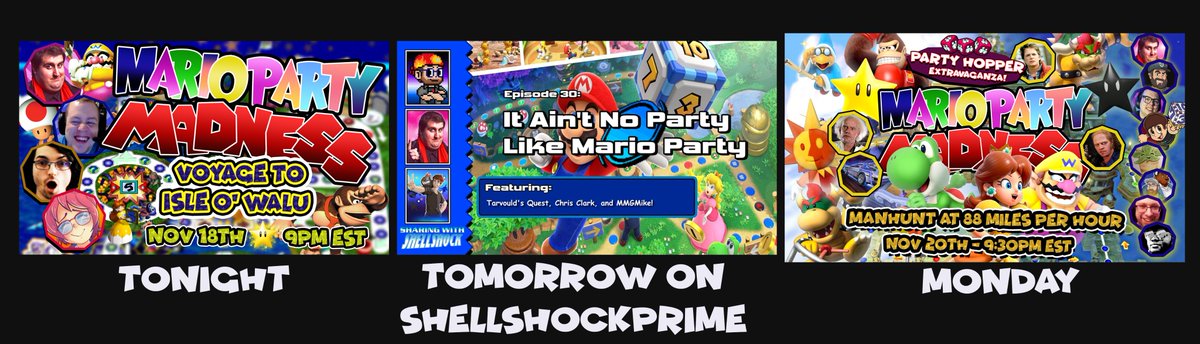 What a slate.
TONIGHT - @KutieKatelyn's first Mario Party Madness <a href="/Draco655/">Draco655</a> <a href="/PepperRabbit190/">PepperRabbit190</a> 
TOMM - podcast w <a href="/ShellshockPrime/">Shellshock Prime</a> <a href="/MMGMike22/">@mmgmike.bsky.social</a> <a href="/TarvouldsQuest/">Tarvould</a> 
MON- shell, mike, <a href="/MRed3eard/">MrRedB3ard</a> <a href="/MoonlitMaple/">MoonlitMaple</a> <a href="/Shad_JV/">ShadJV</a> @TheRealZakPak <a href="/Sylverstone14/">🟦☁️ (@sylverstonekhandr.com)</a>  Party Hopping!
Good times - great fam