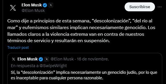 El_Doomer's tweet photo. Elon Musk anuncia que apelar a la descolonización de Palestina o frases como "del río hasta el mar, Palestina será libre", serán considerados como apología del genocidio y resultarán en una suspensión de tu cuenta en X.

Breve hilo con información clave sobre esta cuestión 🧵 https://t.co/kcjEh69jFk