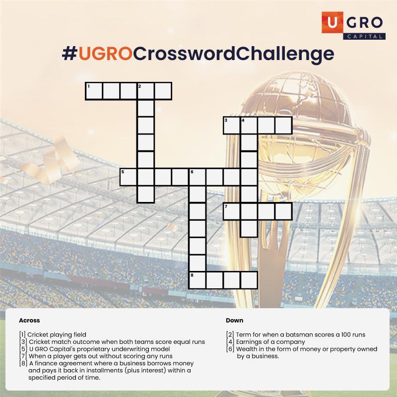 #ContestAlert Unleash your financial all-rounder by solving the crossword below. Comment the answers by 9PM , 19th November, and get a chance to win exciting vouchers. #UGROWorldCupFever #UGROCrosswordChallenge #UGROCapital #MSME