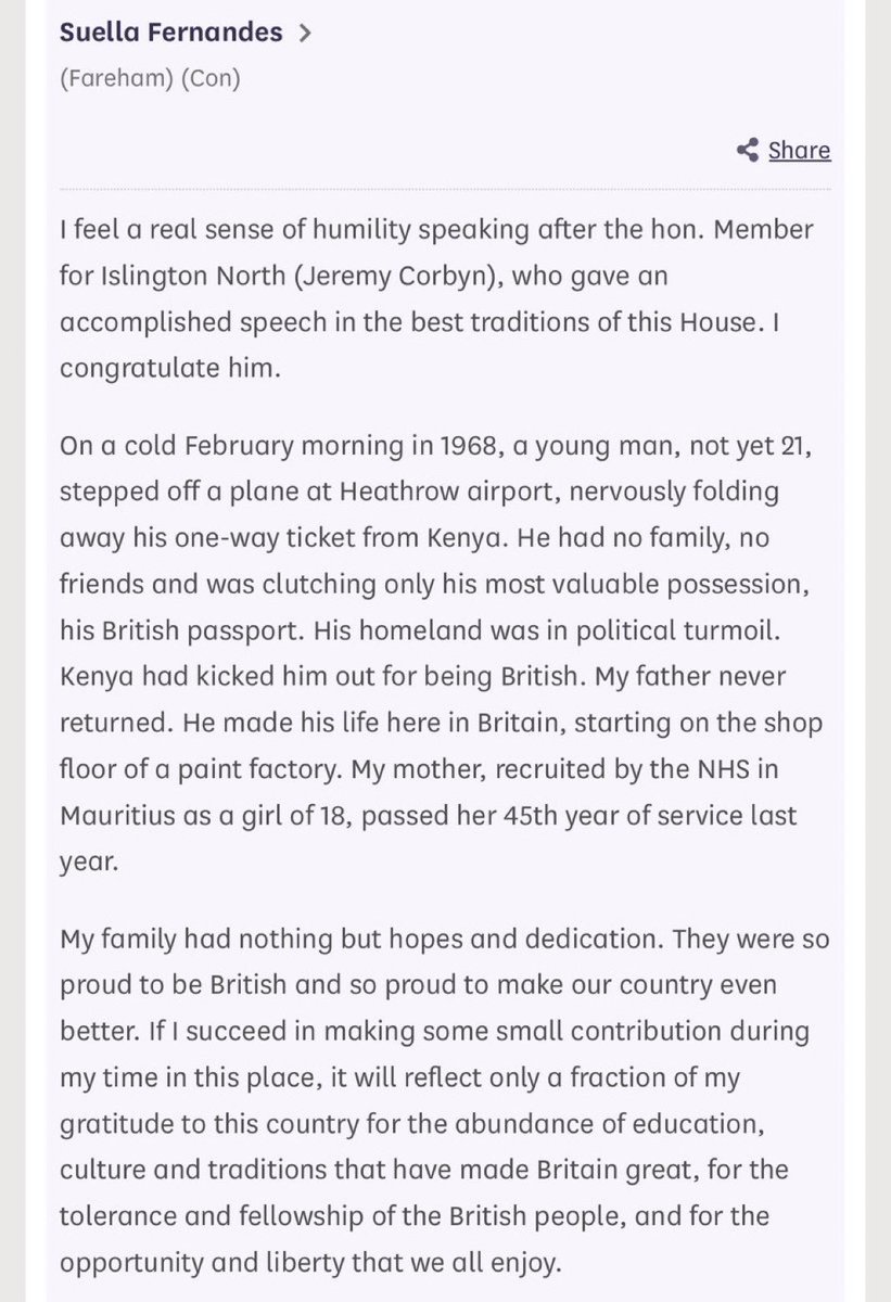 edwinhayward's tweet photo. In 2015, Suella Fernandes (Braverman) made her maiden speech in the HoC, in which she:
- Praised Jeremy Corbyn
- Talked about the welcome accorded her immigrant father
- Hoped EU relations would improve
- Preached tolerance, integrity, humility and warmth
https://t.co/pNSyMp9EQu https://t.co/3iqPs3oaIL