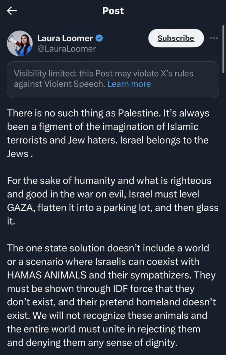 DrLoupis's tweet photo. @elonmusk Dear @elonmusk 

Could we all agree that @LauraLoomer has been calling for a COMPLETE genocide of the Palestinian people? 

Why is she still here? https://t.co/qhzPdDLu6v