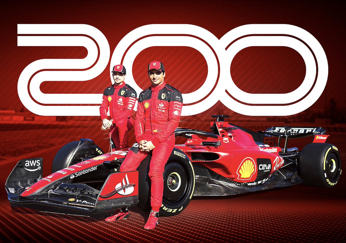 decalspotters's tweet photo. Santander are celebrating 200 races as a partner of @ScuderiaFerrari at the #LasVegasGP.

The partnership goes back to their first race at the 2010 #BahrainGP.

The #200Together hashtag can be seen on top of the steering wheel of the F1-75 in Vegas.

@SantanderGP #essereFerrari https://t.co/TFcbRJS2D2