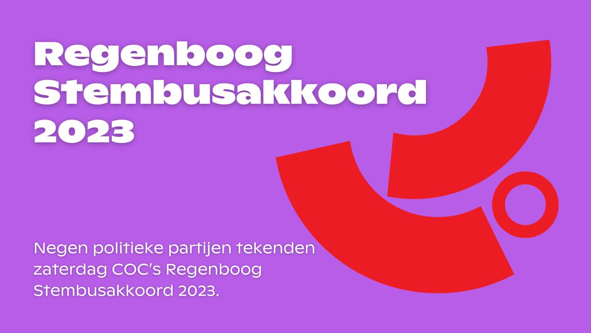 Negen politieke partijen tekenden vandaag COC’s Regenboog Stembusakkoord 2023. Daarin een reeks beloften over lhbti+emancipatie voor de komende kabinetsperiode. Er werd getekend door VVD, GL|PvdA, D66, CDA, Partij voor de Dieren, SP, Volt, BIJ1 en 50PLUS. coc.nl/regenboog-stem…