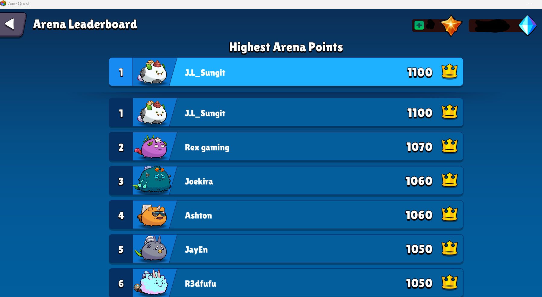 Axie Infinity on X: ⚔️Current Leaderboard⚔️  / X